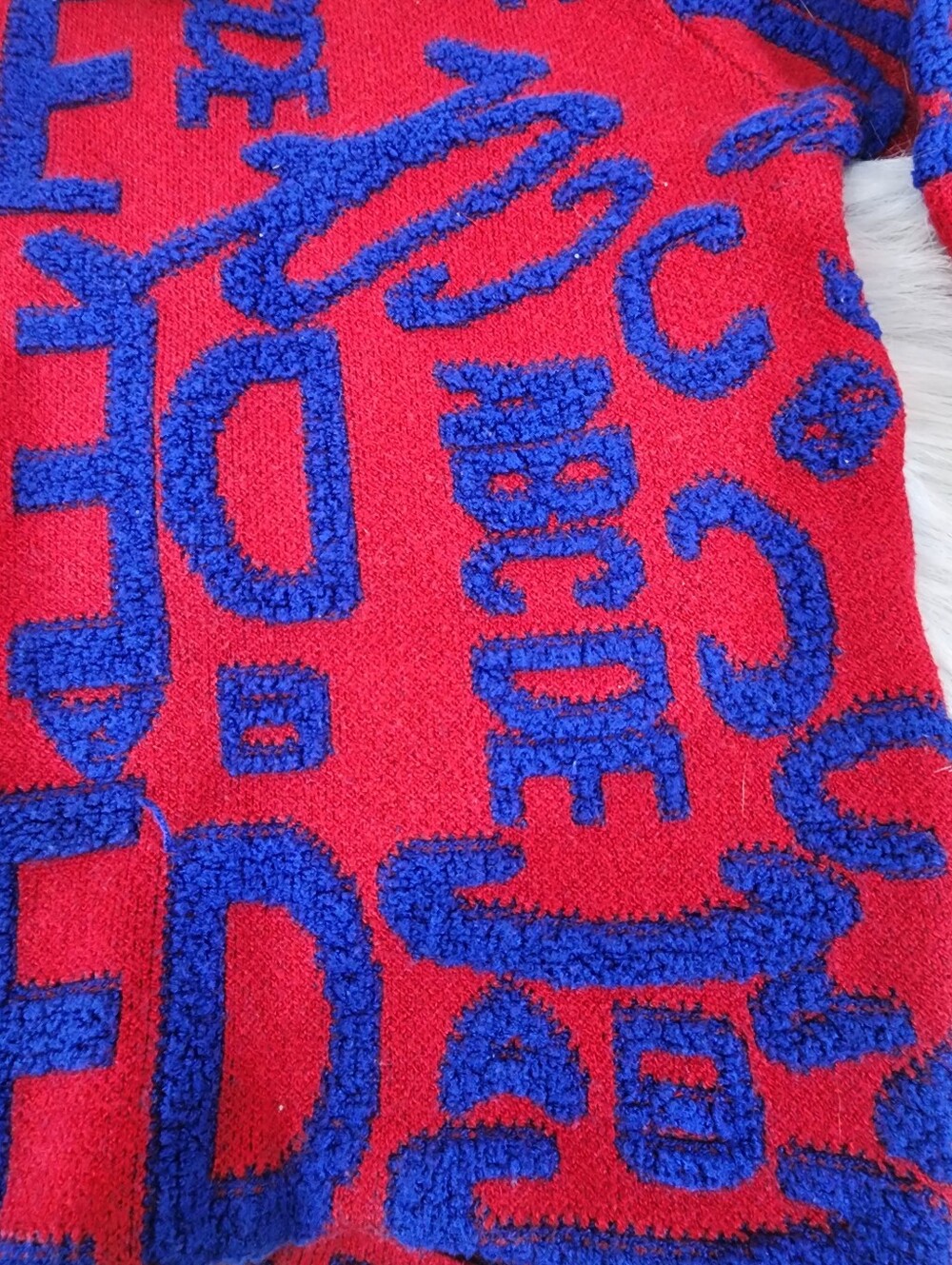Runway 7 Bold Red & Blue Alphabet Sweater, Size 4 Children - Picture 3 of 5